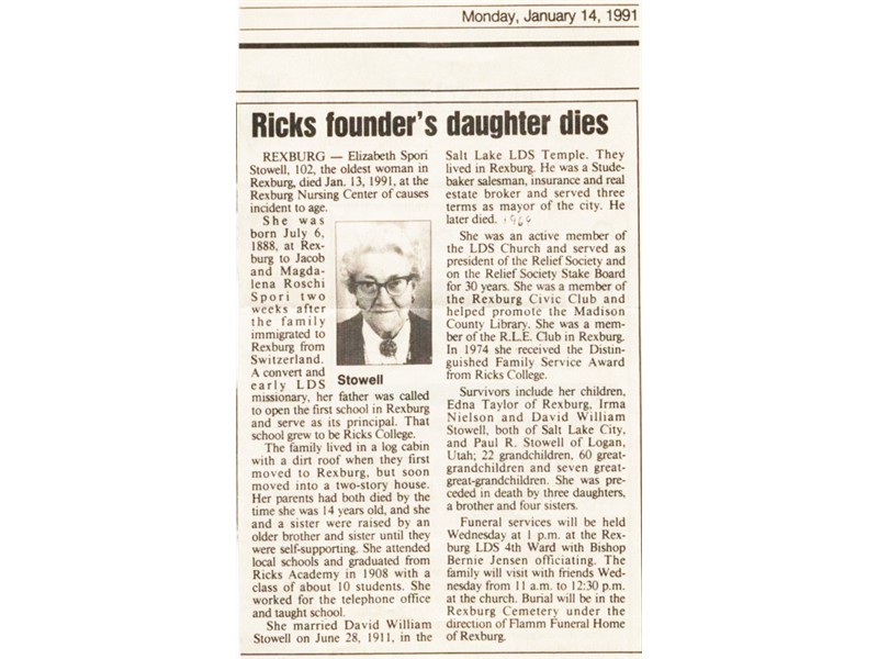 Frieda Elizabeth Spori Stowell